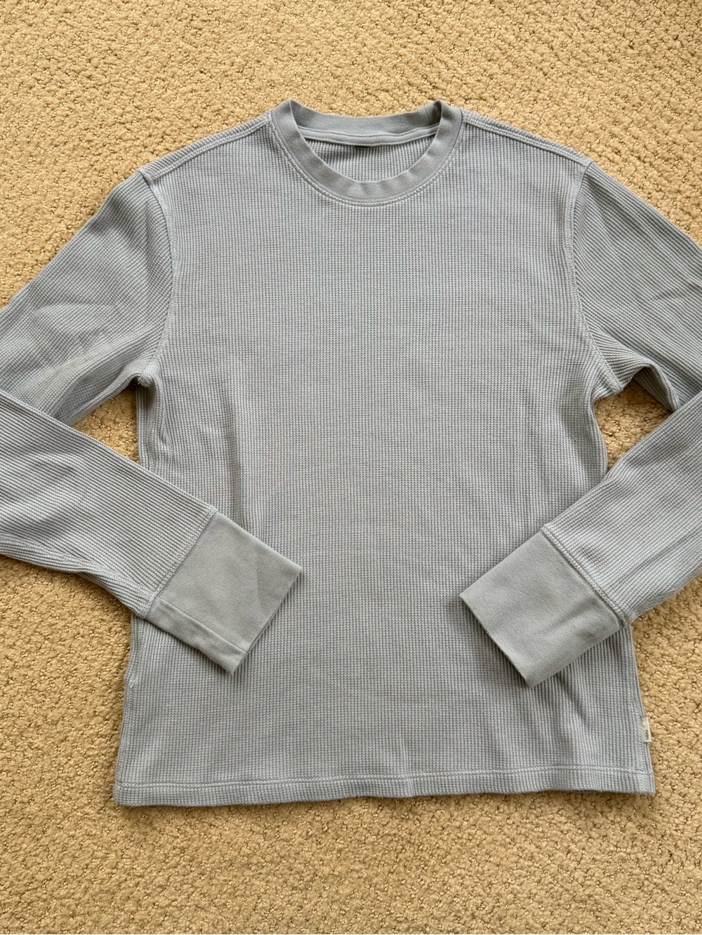 VUORI Long Sleeve Waffle Crew Top in Light Blue
